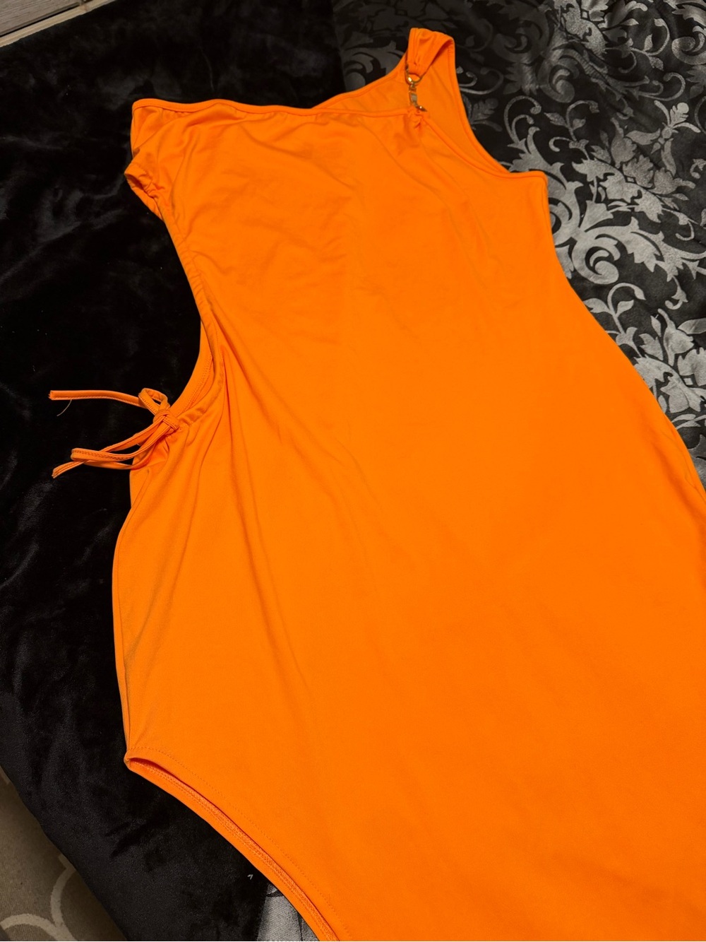 Orange One-Shoulder Ruched Cutout Maxi Dress